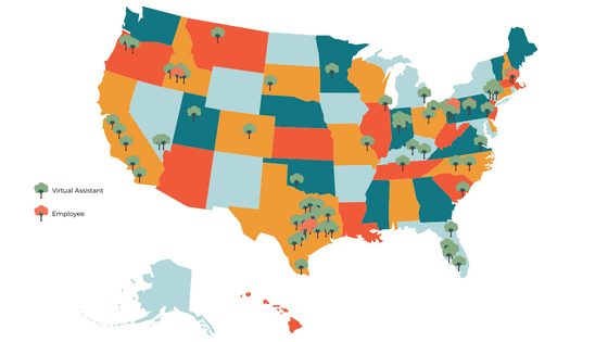 Map showing Nacho virtual assistants across 25 US states celebrating 7 years in business