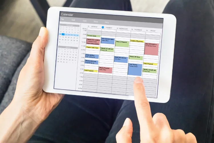 Color-coded calendar showing time-blocking strategy for maximum productivity