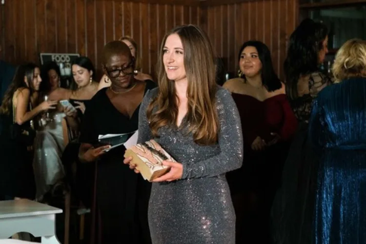 Amber Gray, Nacho founder, receiving Austin Business Woman of the Year 2021 award