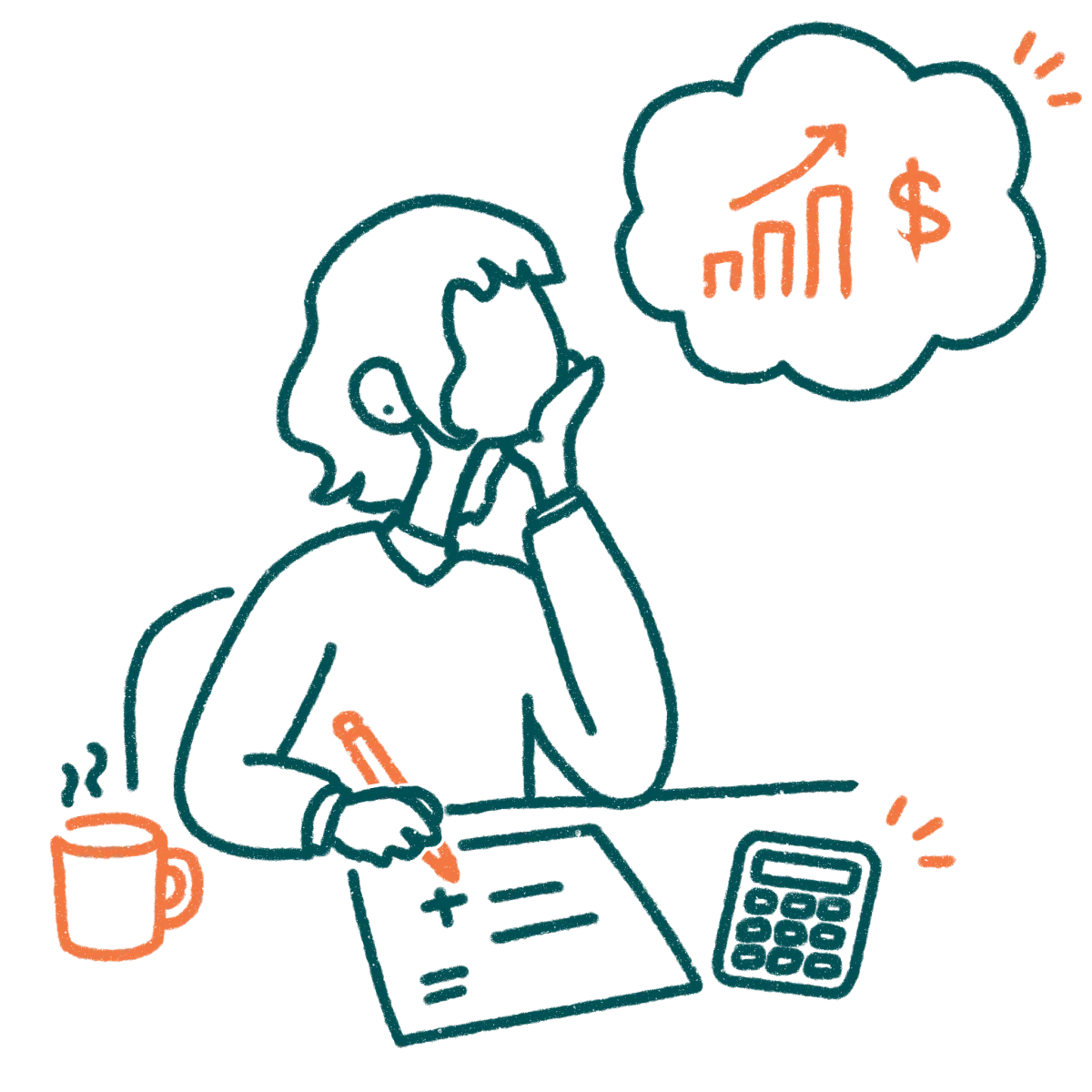 Illustration of a business owner sitting at desk working through math.