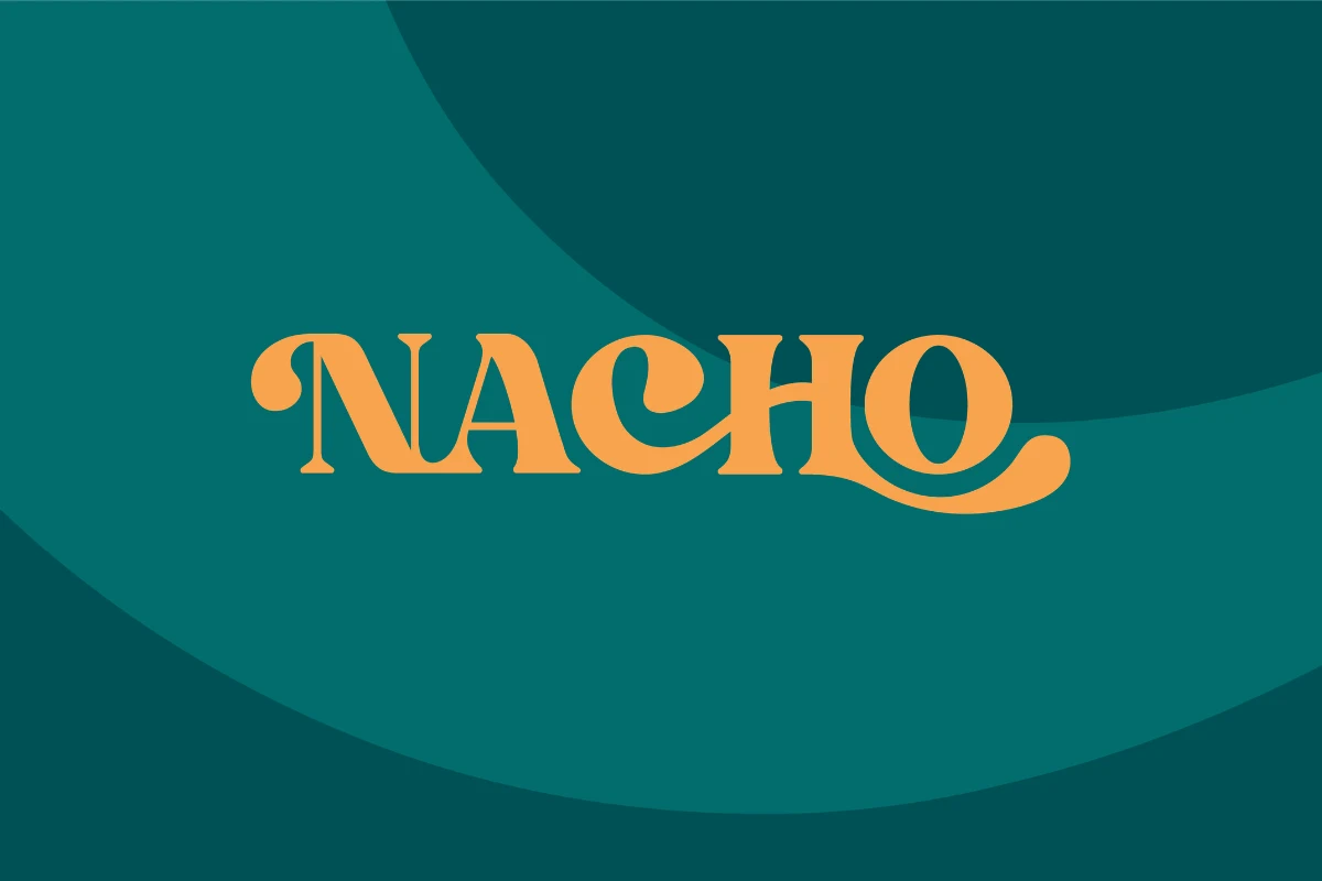 The Nacho logo in gold on a teal background